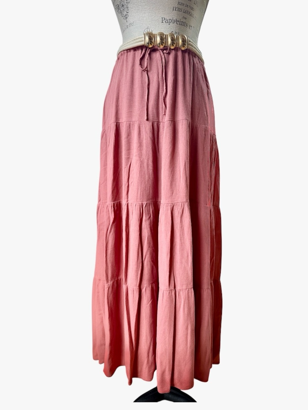 Boho tiered elastic waist maxi skirt adobe clay color Large